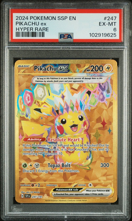 Pokemon TCG Pikachu ex 247/191 Surging Sparks Hyper Rare - PSA 6