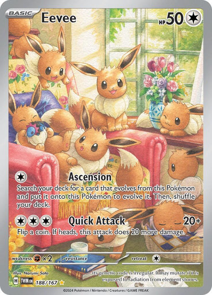 Pokemon TCG Twilight Masquerade 2024 TWM Eevee 188 IR Holo TAG 8