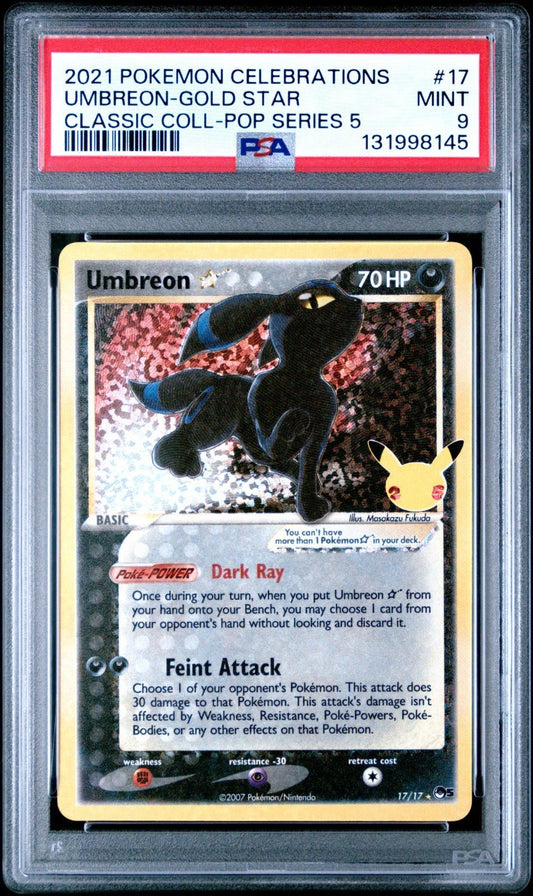 Pokemon Umbreon Gold Star Celebrations Classic Coll POP Series 5 Holo 17 PSA 9