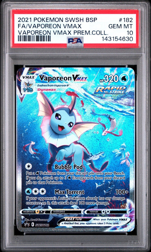 Pokemon Vaporeon VMAX Premium Coll. Full Art Promo SWSH182 PSA 10