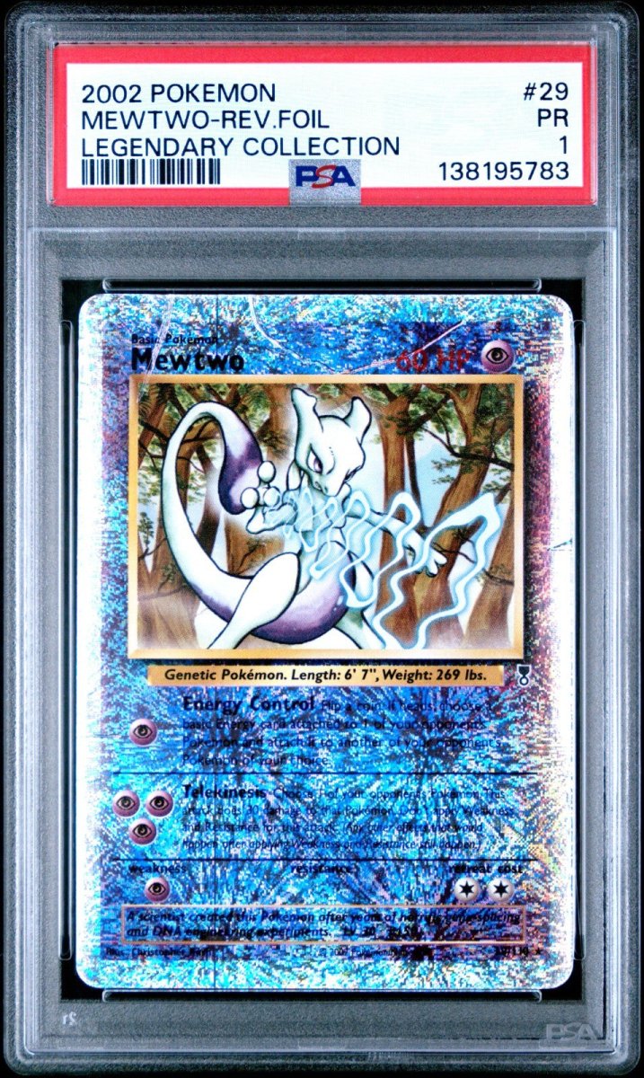 PSA 1 2002 Pokemon Legendary Collection Mewtwo 29/110 WOTC Reverse Holo