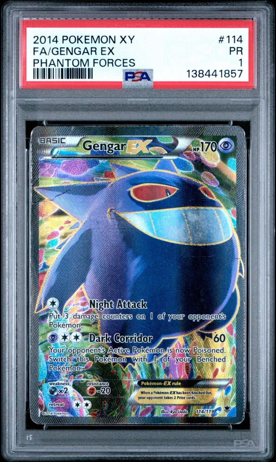 PSA 1 Pokemon Gengar EX 114/119 Phantom Forces Ultra Rare Full Art Holo 2