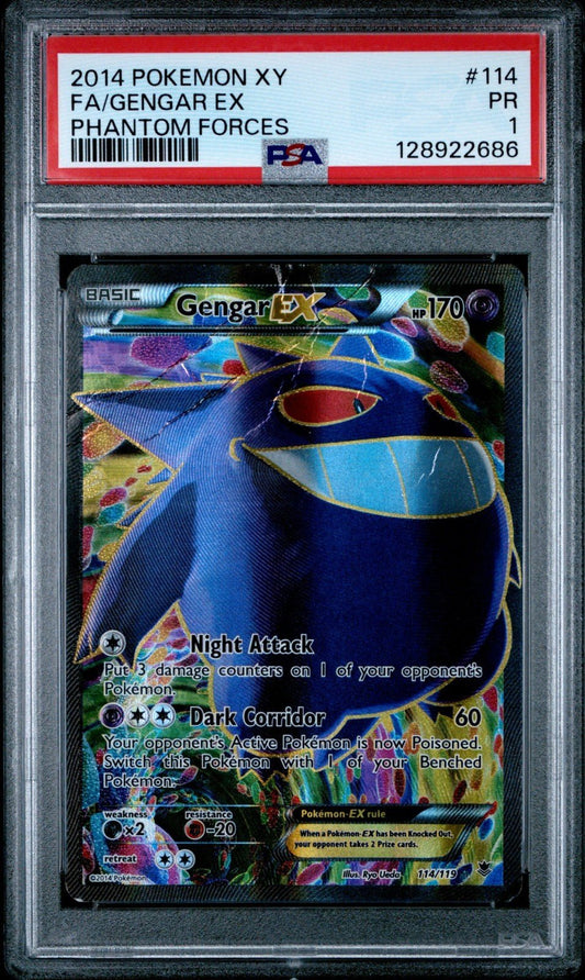PSA 1 Pokemon Gengar EX 114/119 Phantom Forces Ultra Rare Full Art Holo