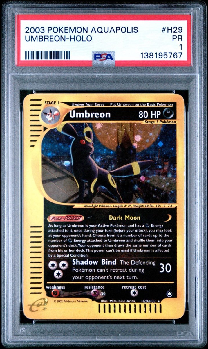 PSA 1 Umbreon H29/H32 WotC Aquapolis Holo Rare Pokemon