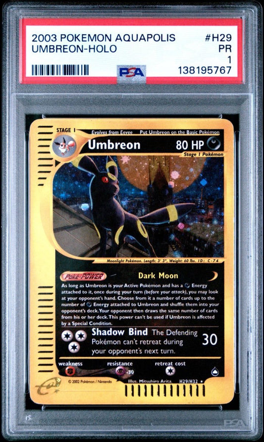 PSA 1 Umbreon H29/H32 WotC Aquapolis Holo Rare Pokemon