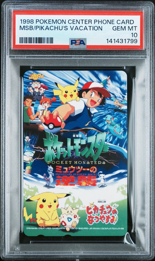 PSA 10 1998 POKEMON CENTER PHONE CARD MEWTWO STRIKES BACK/PIKACHU'S VACATION