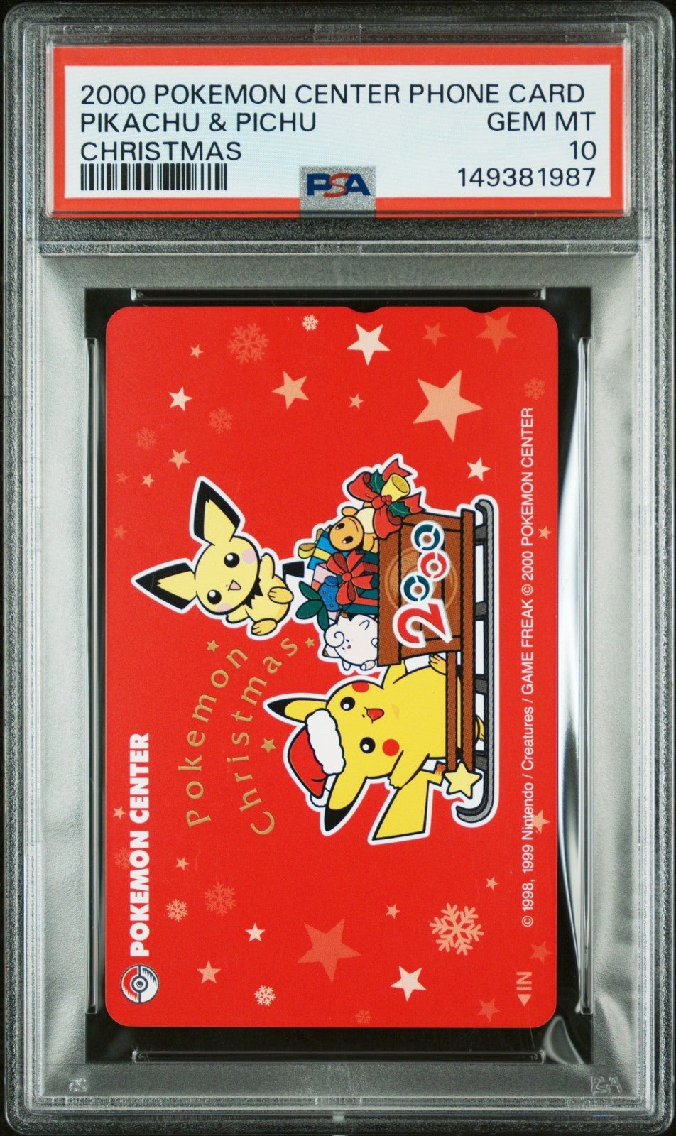 PSA 10 2000 POKEMON CENTER PHONE CARD PIKACHU & PICHU CHRISTMAS