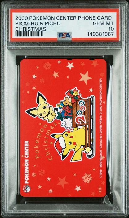 PSA 10 2000 POKEMON CENTER PHONE CARD PIKACHU & PICHU CHRISTMAS