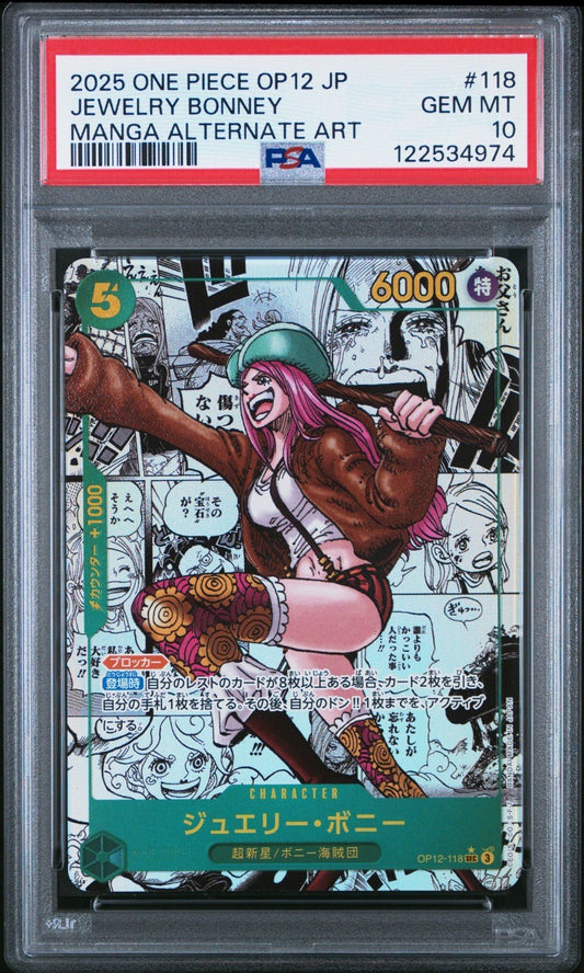 PSA 10 Bonney OP12 - 118 Manga Alt Art Comic Parallel ONE PIECE Card Japanese