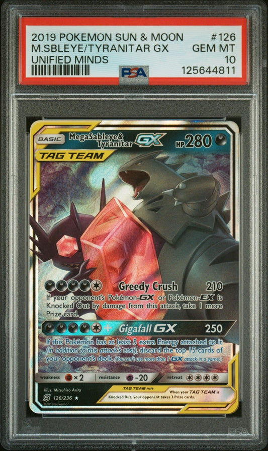 PSA 10 Mega Sableye & Tyranitar GX Tag Team 126/236 Pokemon Unified Minds