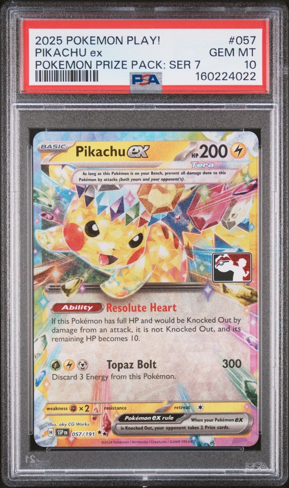 PSA 10 Pikachu EX 057/191 Pokemon Surging Sparks Prize Pack Series 7
