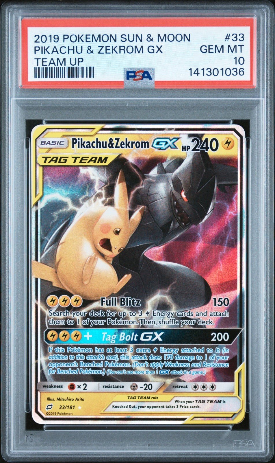 PSA 10 Pikachu & Zekrom GX 33/181 Team Up Pokemon