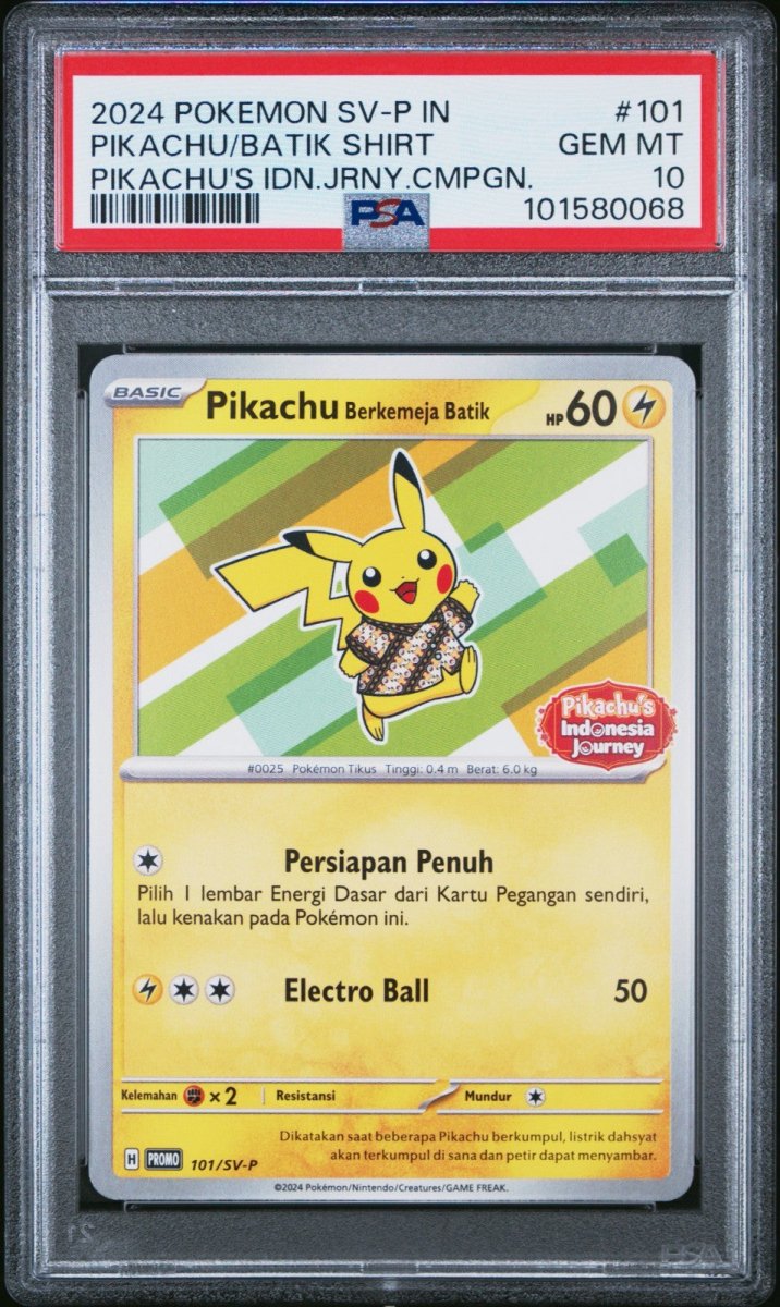 PSA 10 Pokémon Pikachu's Indonesia Journey WearingAShirt Stamp 101/SV - P Green GM