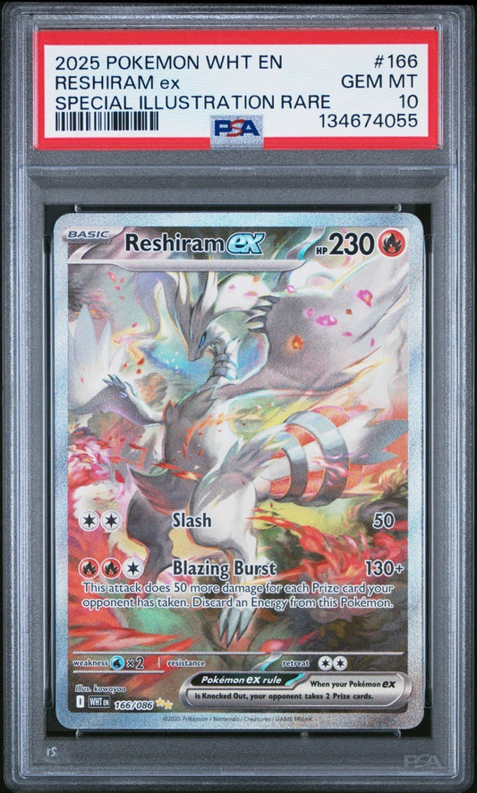 PSA 10 Pokémon TCG Reshiram EX White Flare Special Illustration Rare 166/086