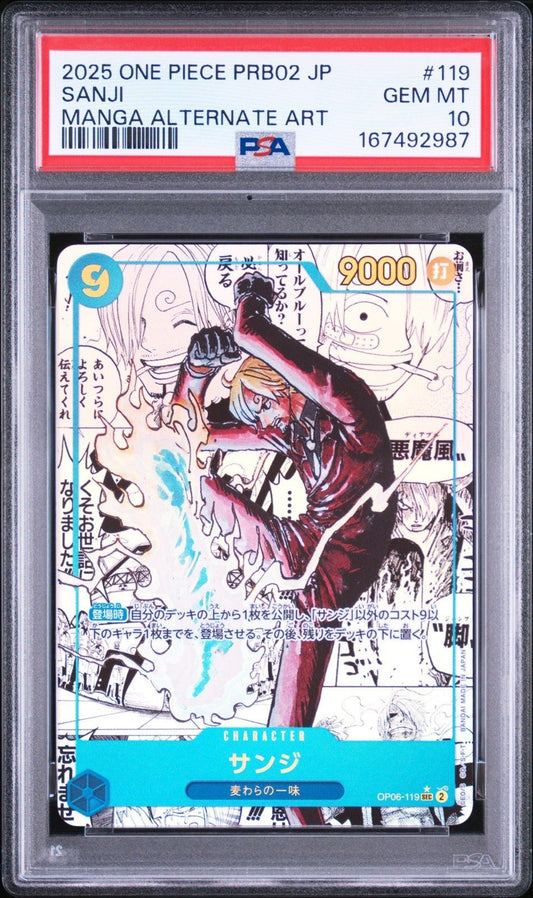 PSA 10 Sanji OP06-119 Manga Alternate Art PRB02 One Piece Japanese 2025