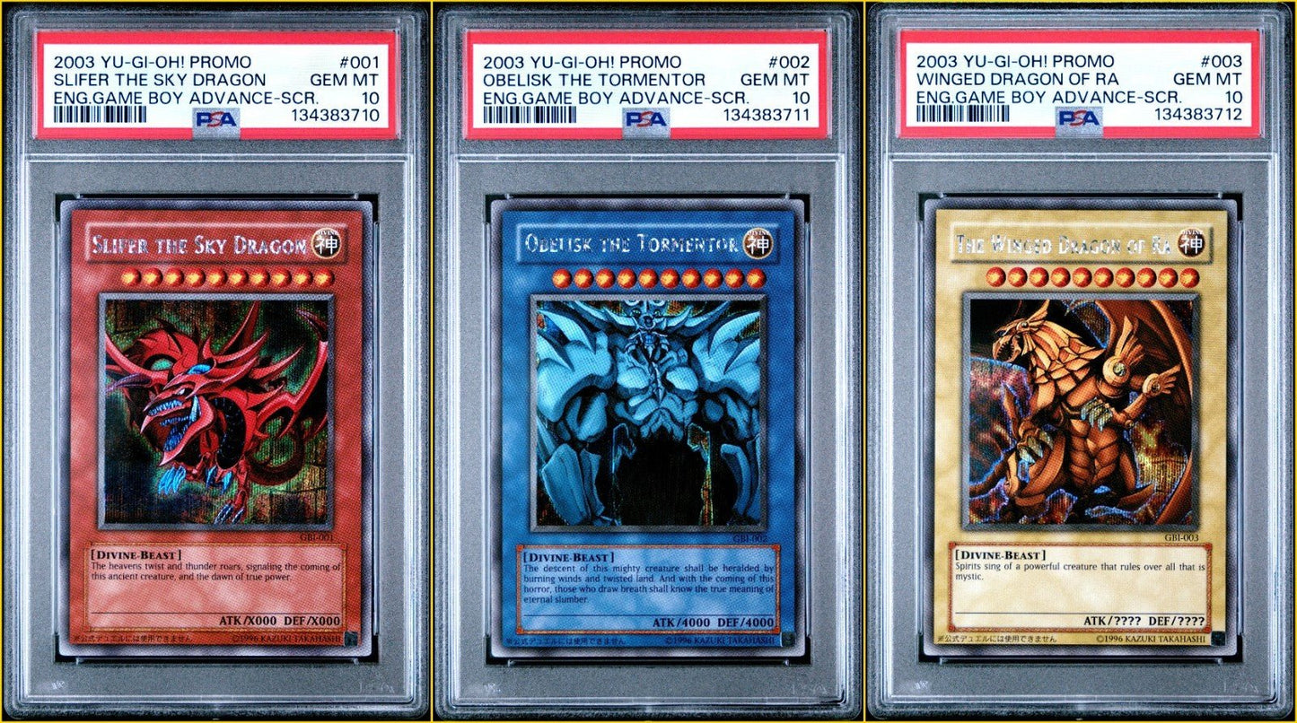 PSA 10 YU - GI - Oh! Slifer Obelisk Ra Secret Rare GBI 001 002 003 Sequential