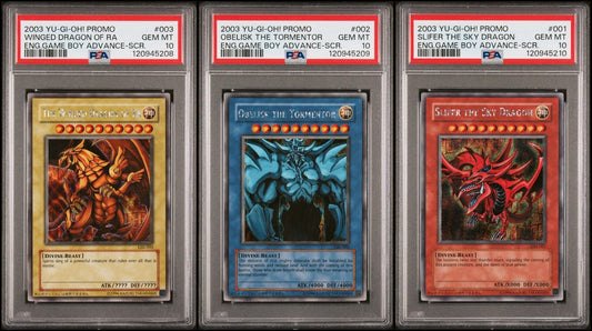 PSA 10 Yugioh Ra Obelisk Slifer Secret Rare GBI 001 002 003 Sequential Set