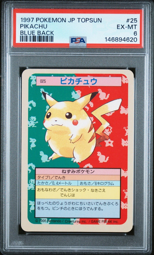 PSA 6 Pokemon Japanese Topsun Card Pikachu 25 Blue Back 1995