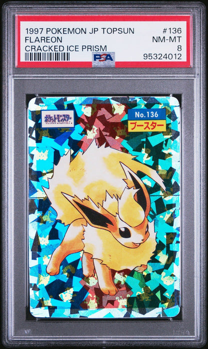 PSA 8 1997 Pokemon Japanese Topsun Flareon Cracked Ice Prism 136