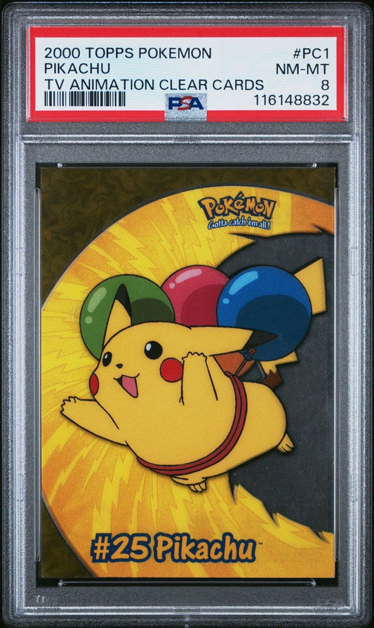 PSA 8 NM - MT Topps Pikachu Clear Card PC1 Pokemon 2000 TV Animation