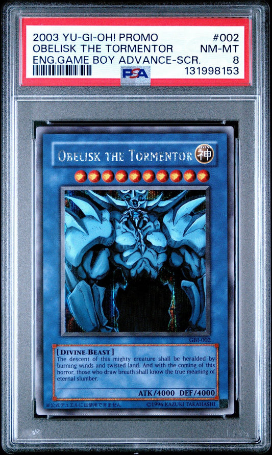 PSA 8 Yu - Gi - Oh Card Obelisk Mint 2003 GBI - 002 Secret Rare Holo Promo English
