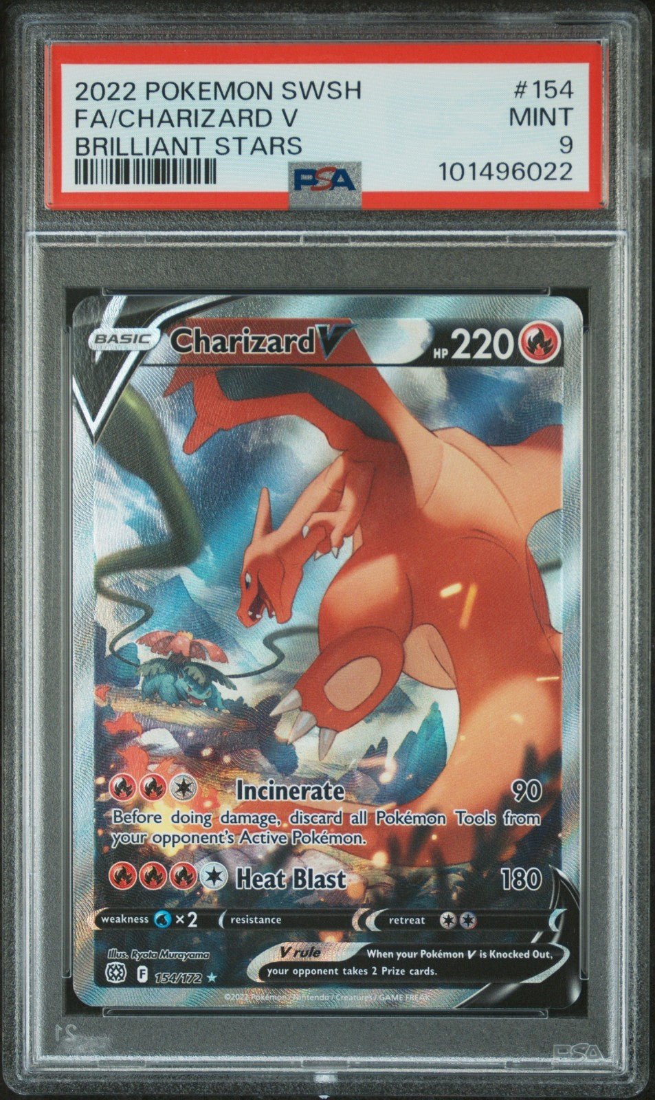PSA 9 2022 Pokemon Charizard V Full Alt Art 154/172 Brilliant Stars Ultra Rare