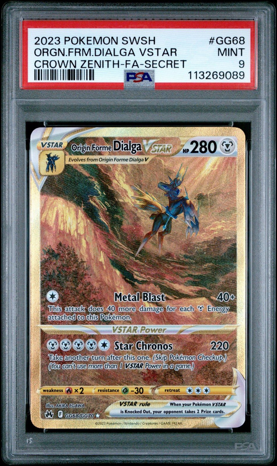 PSA 9 - 2023 Pokemon Origin Forme Dialga Vstar GG68 Gold Crown Zenith