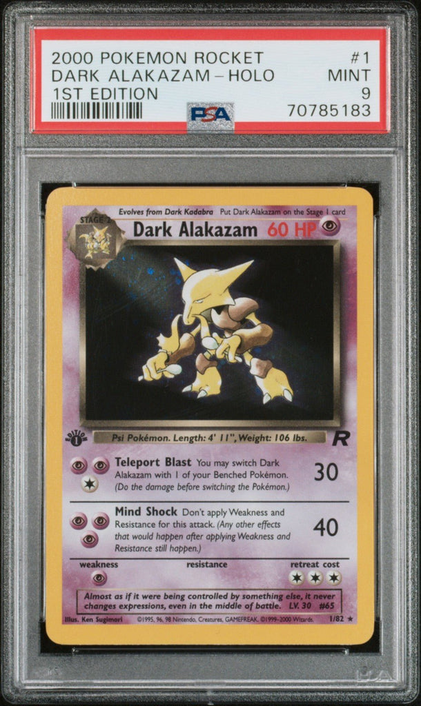 PSA 9 Dark Alakazam 1/82 Holo 1st Edition 2000 Pokemon Team Rocket