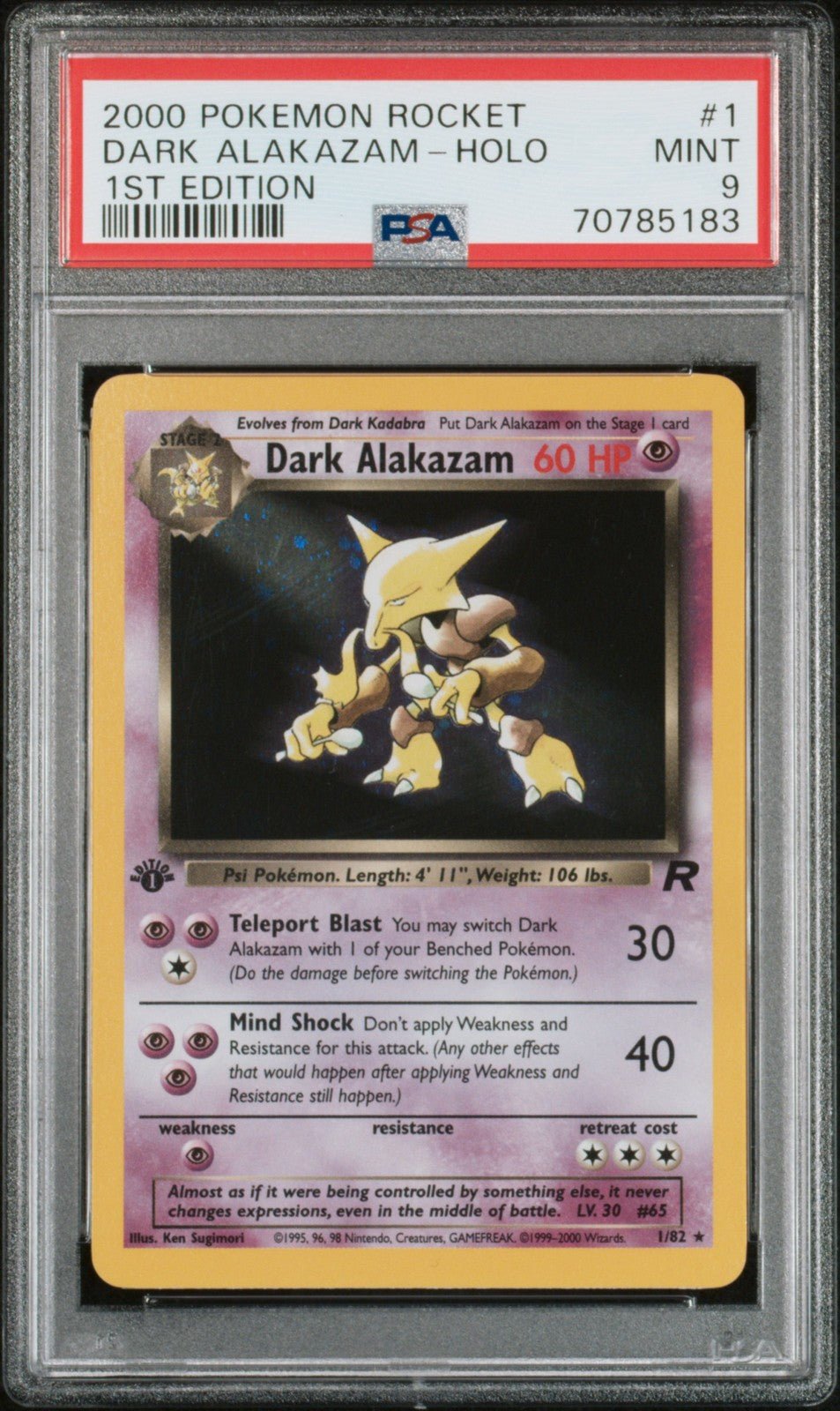 PSA 9 Dark Alakazam 1/82 Holo 1st Edition 2000 Pokemon Team Rocket