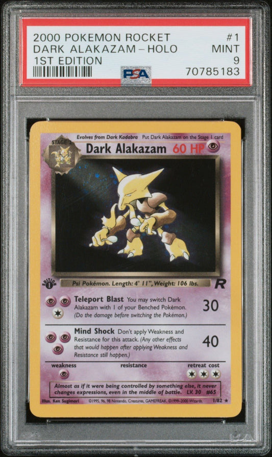 PSA 9 Dark Alakazam 1/82 Holo 1st Edition 2000 Pokemon Team Rocket