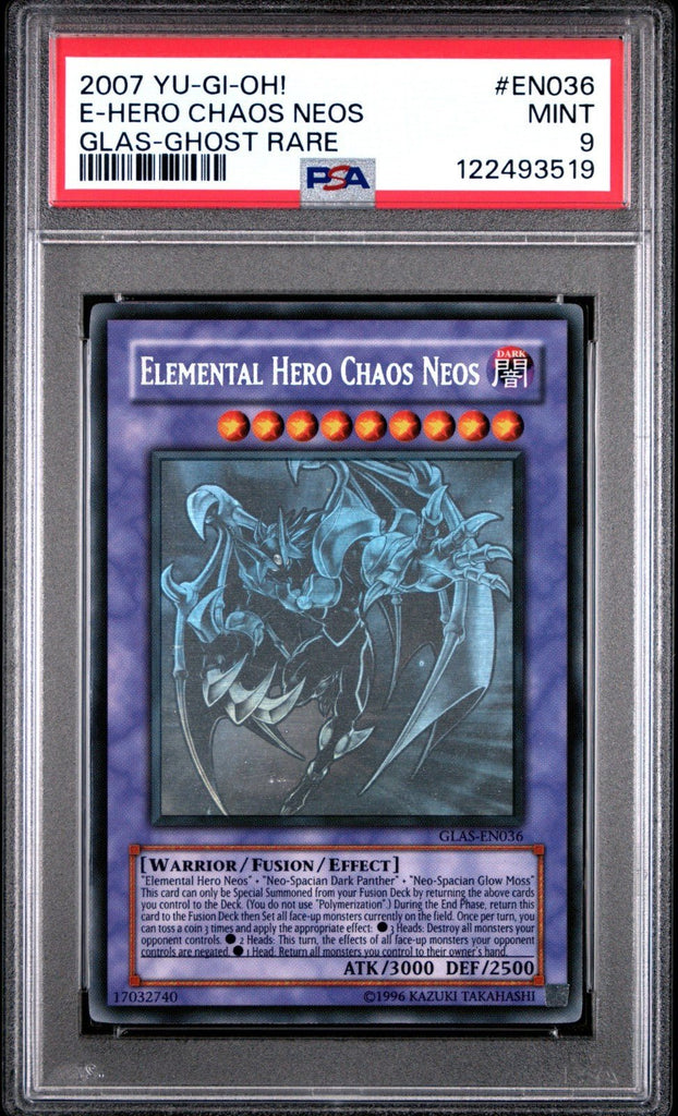 PSA 9 - Elemental Hero Chaos Neos GLAS - EN036 Unlimited Ghost Rare YuGiOh