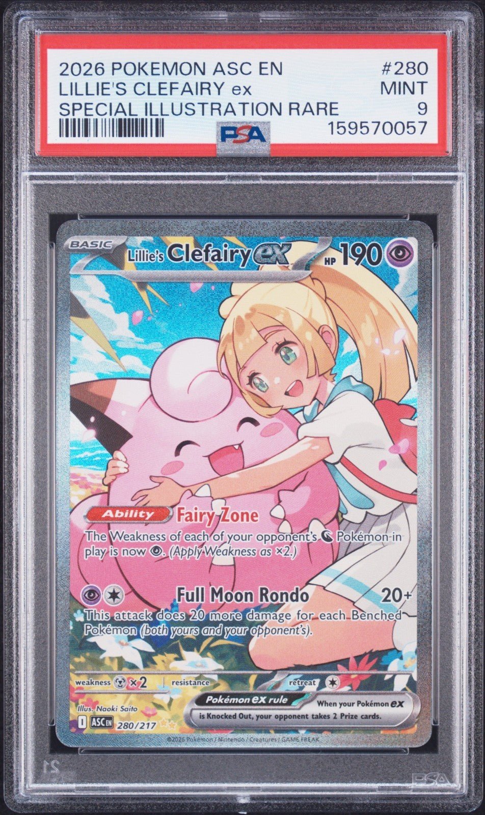 PSA 9 LILLIE'S CLEFAIRY EX 280/217 SIR ASCENDED HEROES POKEMON