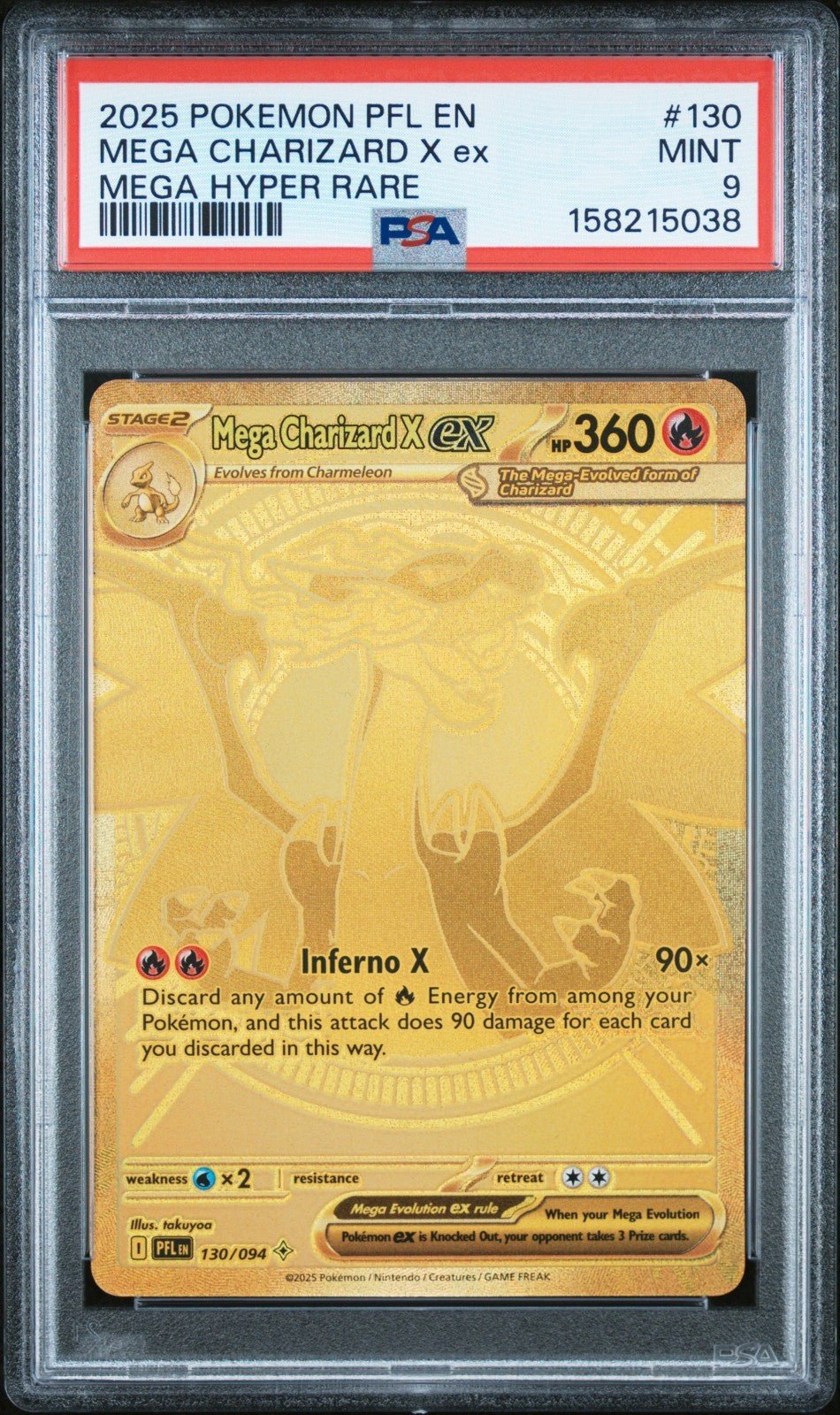 PSA 9 Mega Charizard X ex 130/094 Me02 Phantasmal Flames Mega Hyper Rare EN