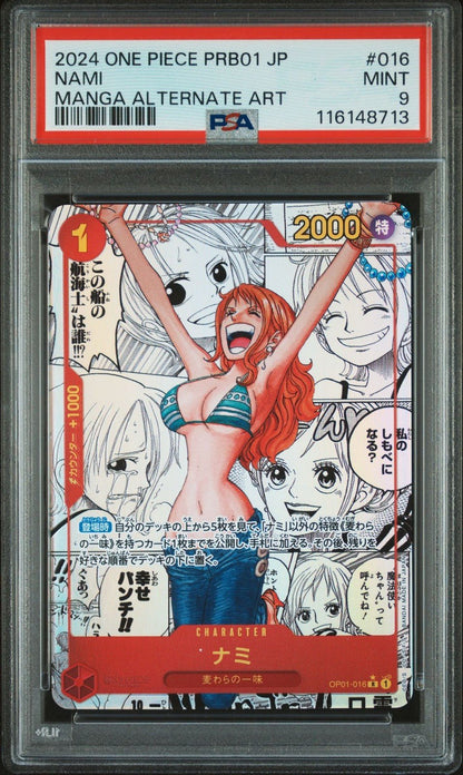 PSA 9 Nami OP01 - 016 Manga Alt Art Comic Parallel ONE PIECE Japanese PRB - 01 2