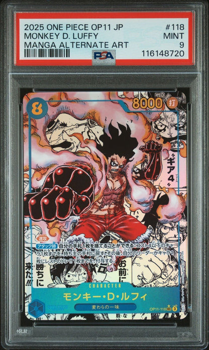 PSA 9 One Piece Card Monkey D. Luffy Gear 4 Manga Alt OP11 - 118 Fist of Divine 2