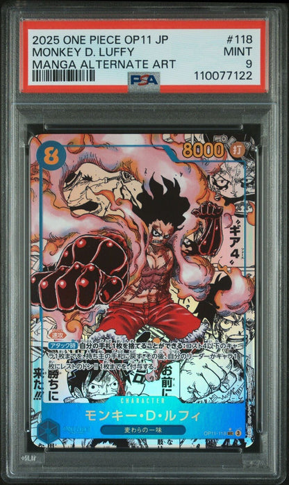 PSA 9 One Piece Card Monkey D. Luffy Gear 4 Manga Alt OP11 - 118 Fist of Divine
