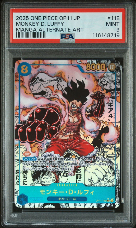 PSA 9 One Piece Card Monkey D. Luffy Gear 4 Manga Alt OP11 - 118 Fist of Divine