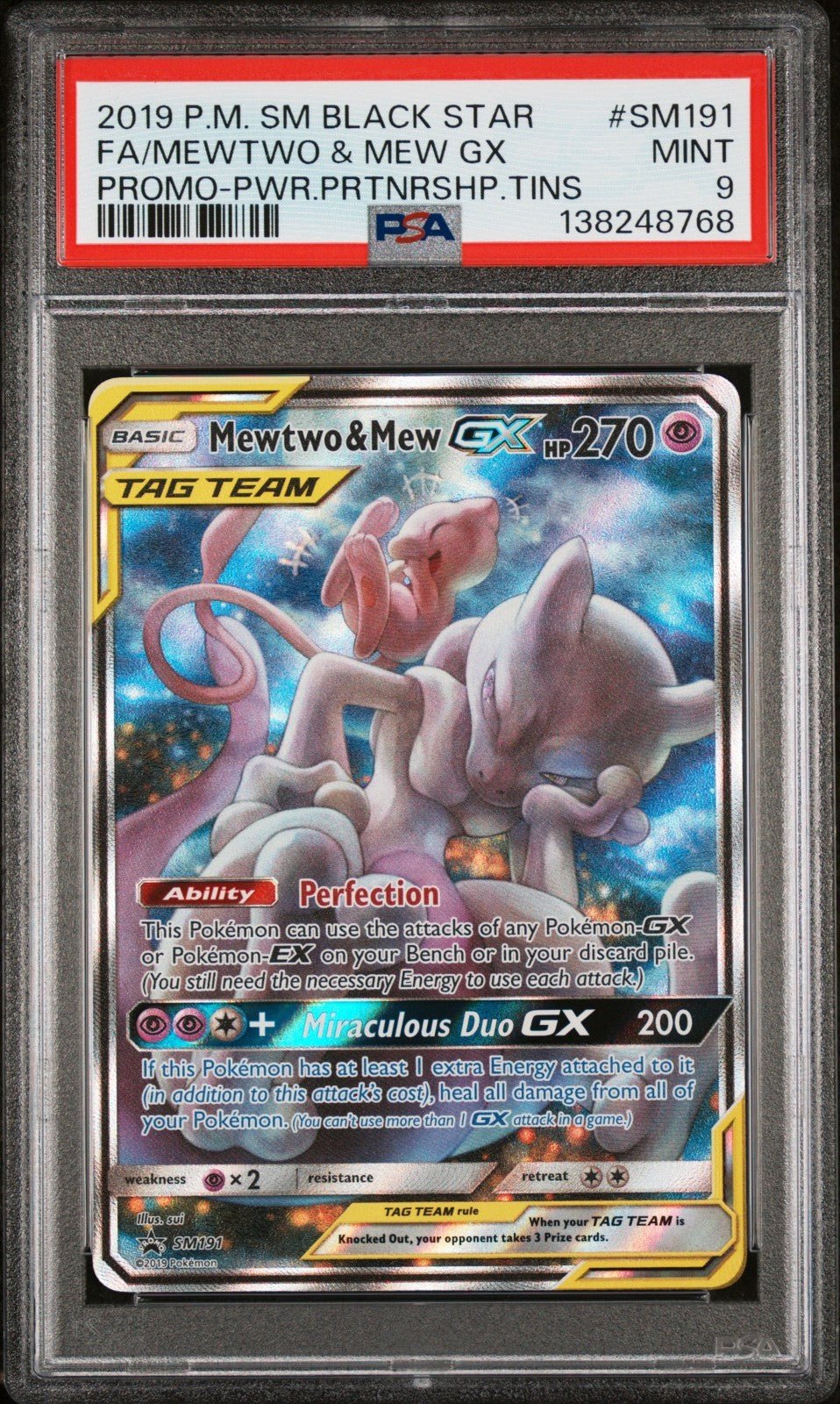 PSA 9 Pokemon Mewtwo and Mew GX SM Black Star Promo Full Art SM191