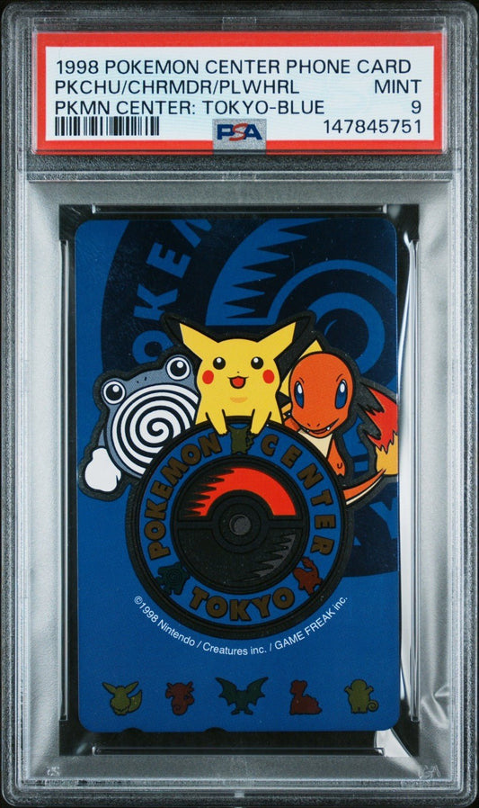 PSA 9 Pokemon Phone Card Pikachu Charmander Poliwhirl Japanese Center Tokyo Blue