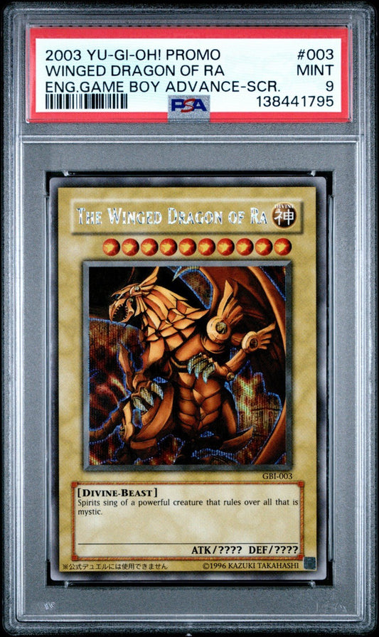 PSA 9 Winged Dragon of Ra GBI - 003 Secret Rare Promo YuGiOh English Holo 3