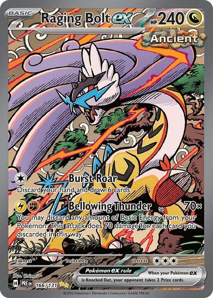 Pokemon Tag 9 Raging Bolt ex 166/131 Prismatic Evolutions ENG Illustration Rare