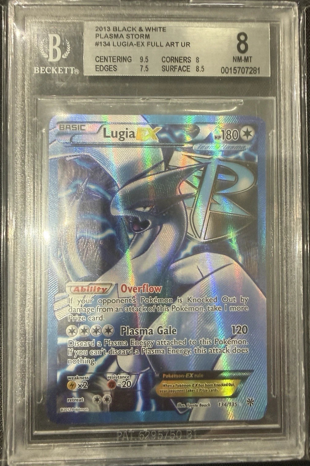 Pokemon 2013 Plasma Storm Lugia EX 134/135 Full Art Holo BGS 8