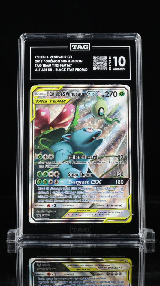 TAG 10 Celebi & Venusaur GX Full Alt Art SM167 Promo Pokemon