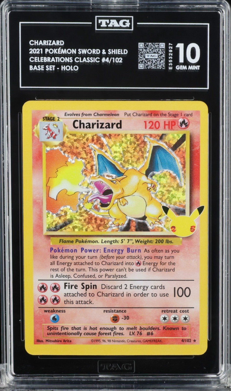 TAG 10 Charizard 4/102 Pokemon Celebrations Classic Collection Sword Shield