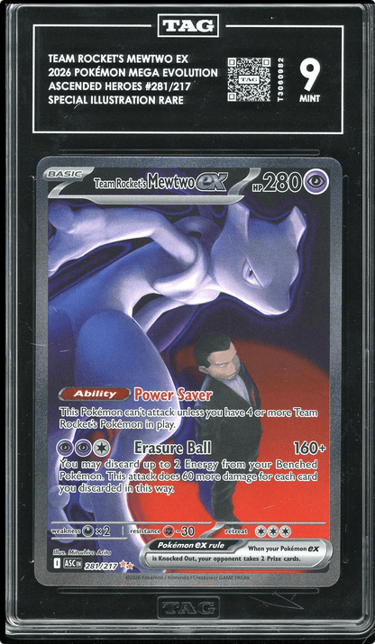 TEAM ROCKET'S MEWTWO EX 281/217 SPECIAL ILLUSTRATION RARE POKEMON TAG 9
