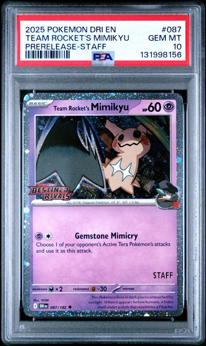 TEAM ROCKET'S MIMIKYU Destined Rivals Prerelease Staff Promo 087/182 HOLO PSA 10