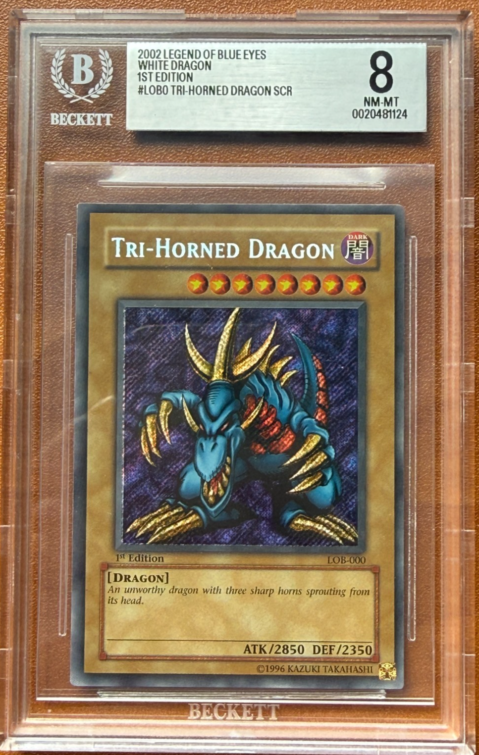 Tri-Horned Dragon LOB-000 1st Edition 2002 Yu-Gi-Oh! Secret Rare BGS 8