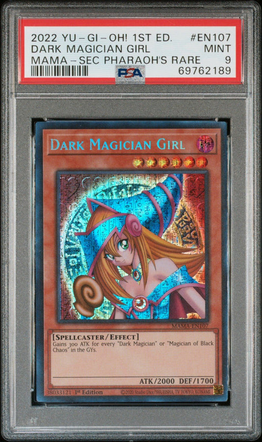 Yu - Gi - Oh! Dark Magician Girl MAMA - EN107 Secret Pharaoh’s Rare 1st Edition PSA 9