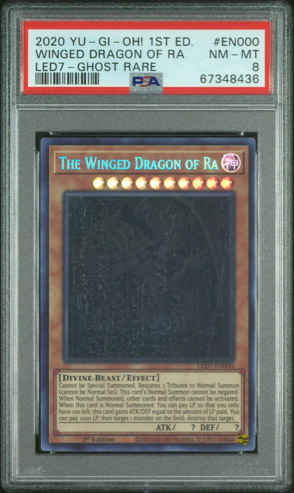 Yu - Gi - Oh! Winged Dragon of Ra LED7 - EN000 1st Edition Ghost Rare PSA 8
