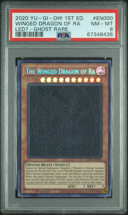Yu - Gi - Oh! Winged Dragon of Ra LED7 - EN000 1st Edition Ghost Rare PSA 8